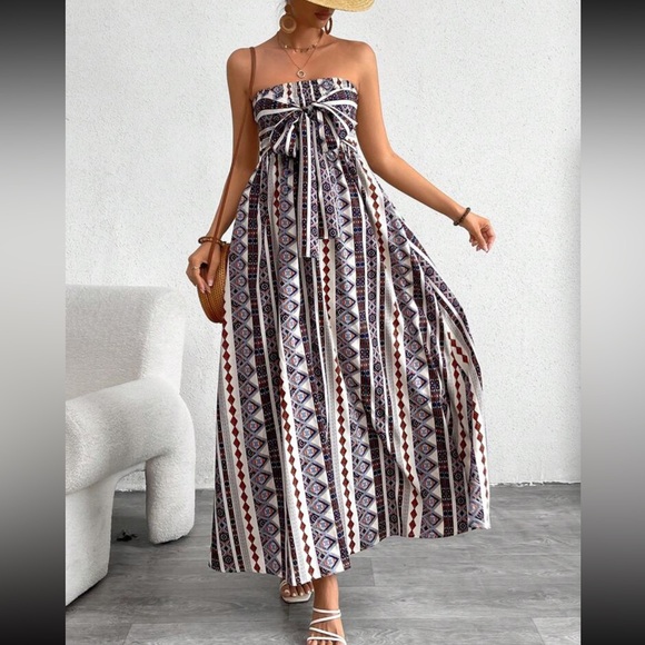 Boho knot front A-line tube dress - Picture 6 of 12